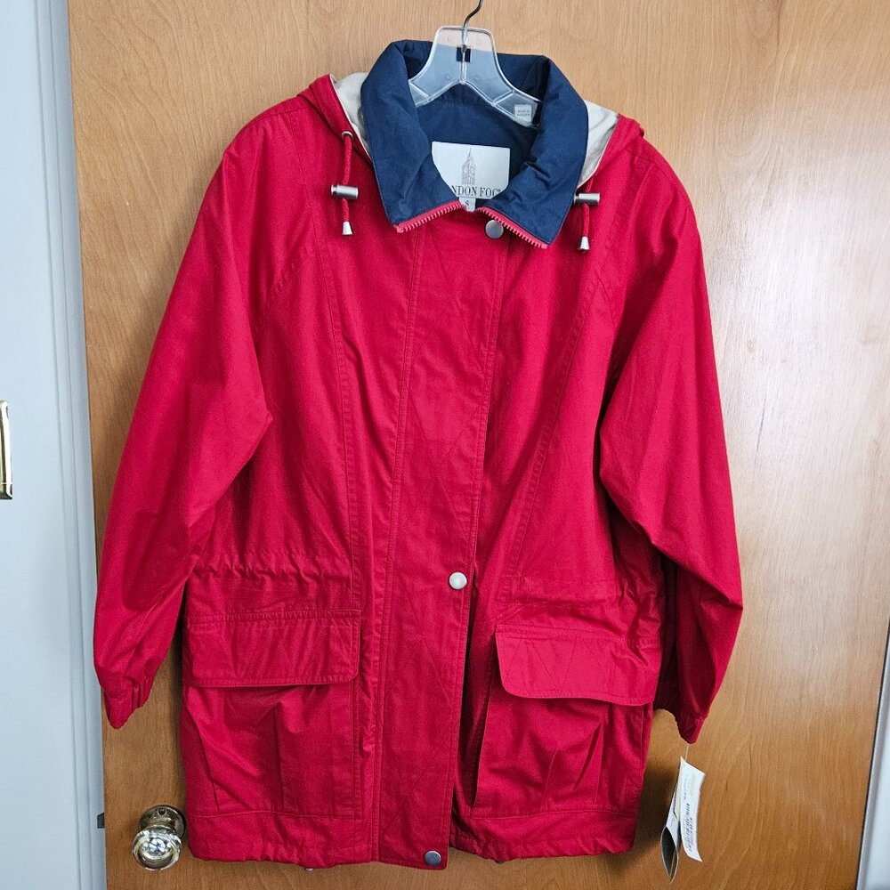 London Fog Red/Blue Rain Jacket with Detachable Hood - Small Petite